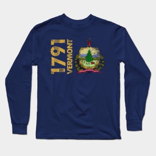 Vintage Vermont Est 1791 State Flag Home Love Long Sleeve T-Shirt